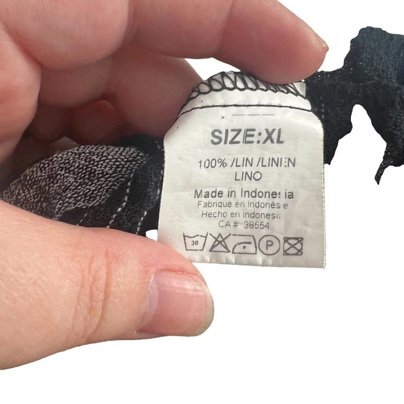 Tara Vao Collarless Button Top in Black Gray Stripe Lagenlook‎ Size XL - Picture 11 of 12